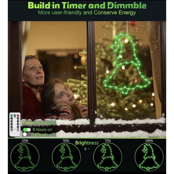 4 Pack LED Christmas Tree Window Silhouette 16” Lighted Decoration Green Remote - Picture 4 of 13